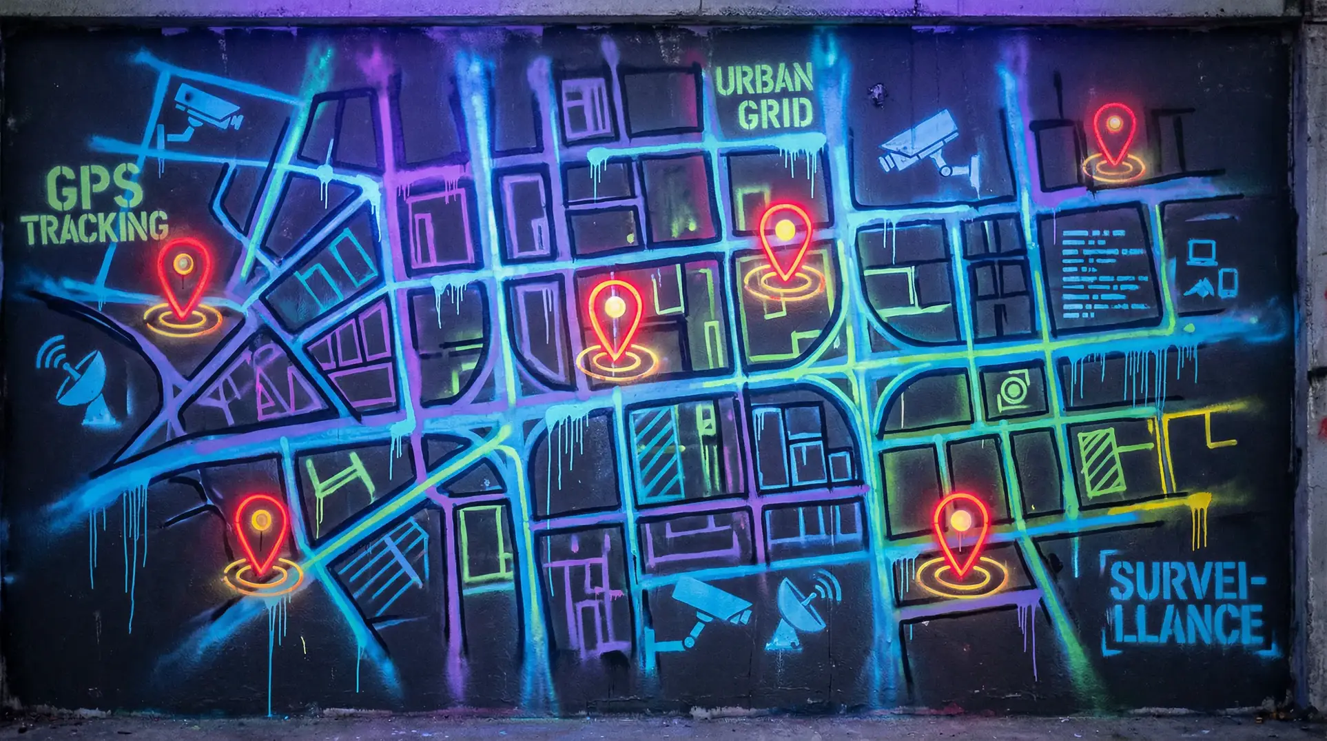 午夜看片神嚣免费的 狗仔追踪地图 - 城市涂鸦风格